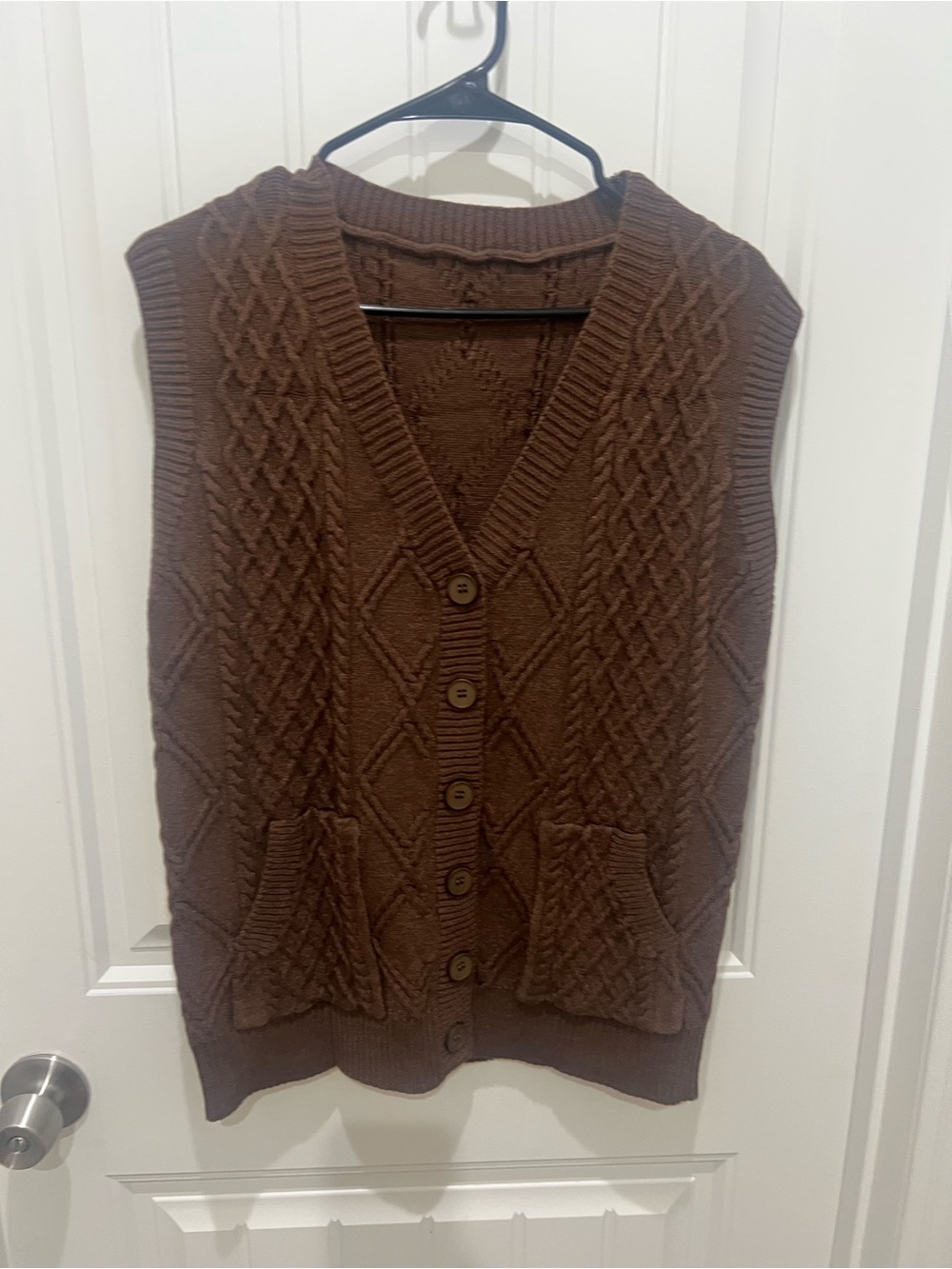 Amazon Brown Cable-Knit Button Front Sweater Vest